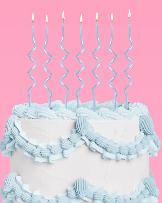 Pearl Blue Wavy Cake Candles – 10 Count | Birthday Party