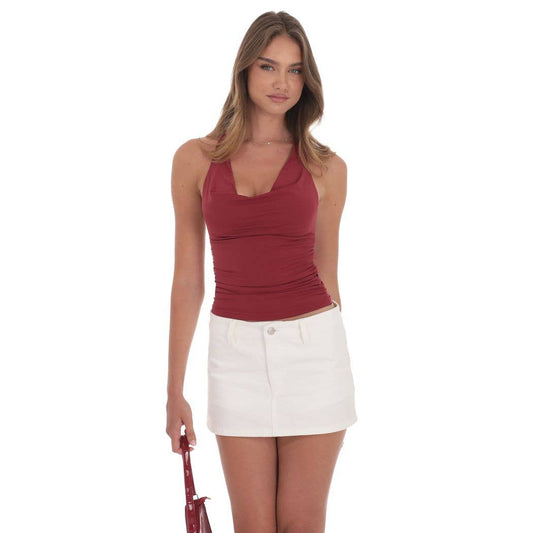 Denim Mini Skort in Ivory