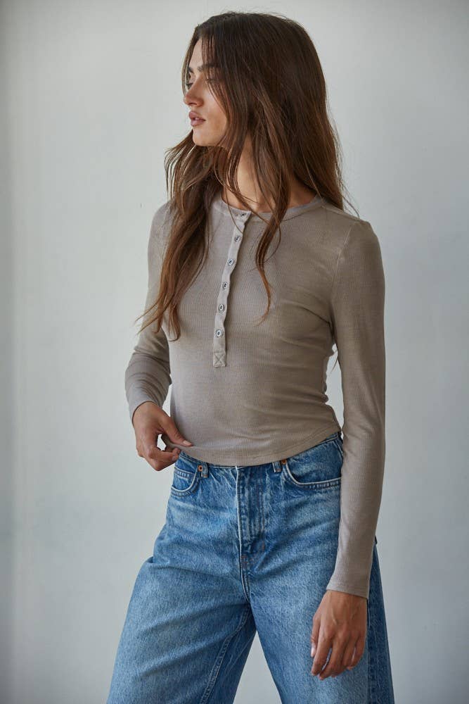 Long Sleeve Half Button Up Top