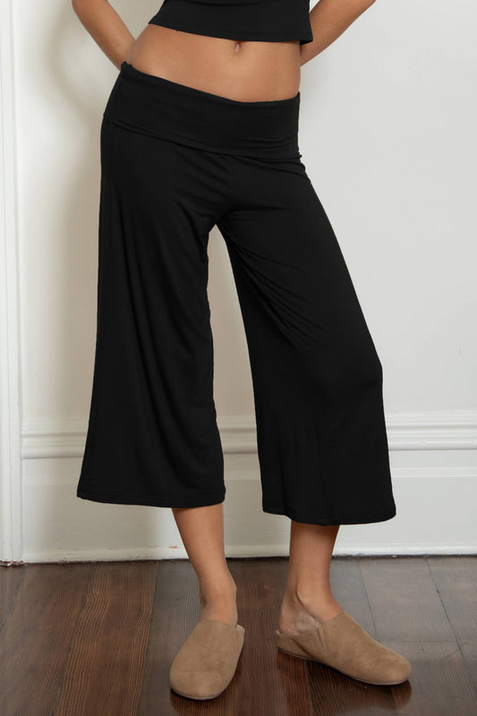 Fold Over Low Rise Wide Leg Leggings