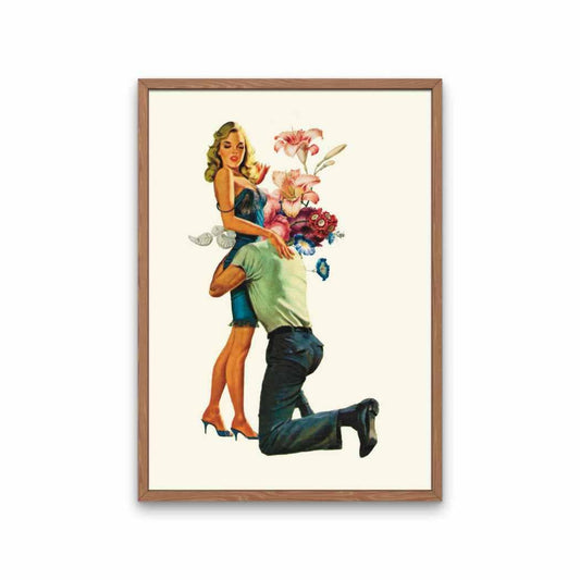 Man Eater Surreal Vintage Collage, Retro Floral Art Print