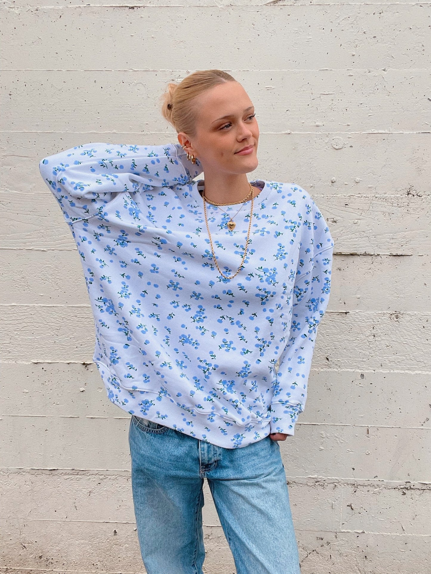 Blue Floral Crewneck