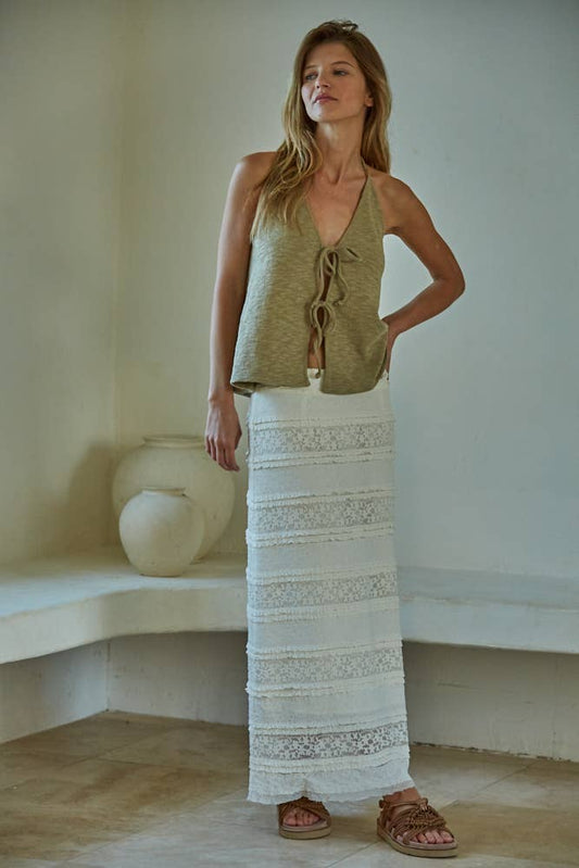 Woven Lace Pencil Midi Skirt