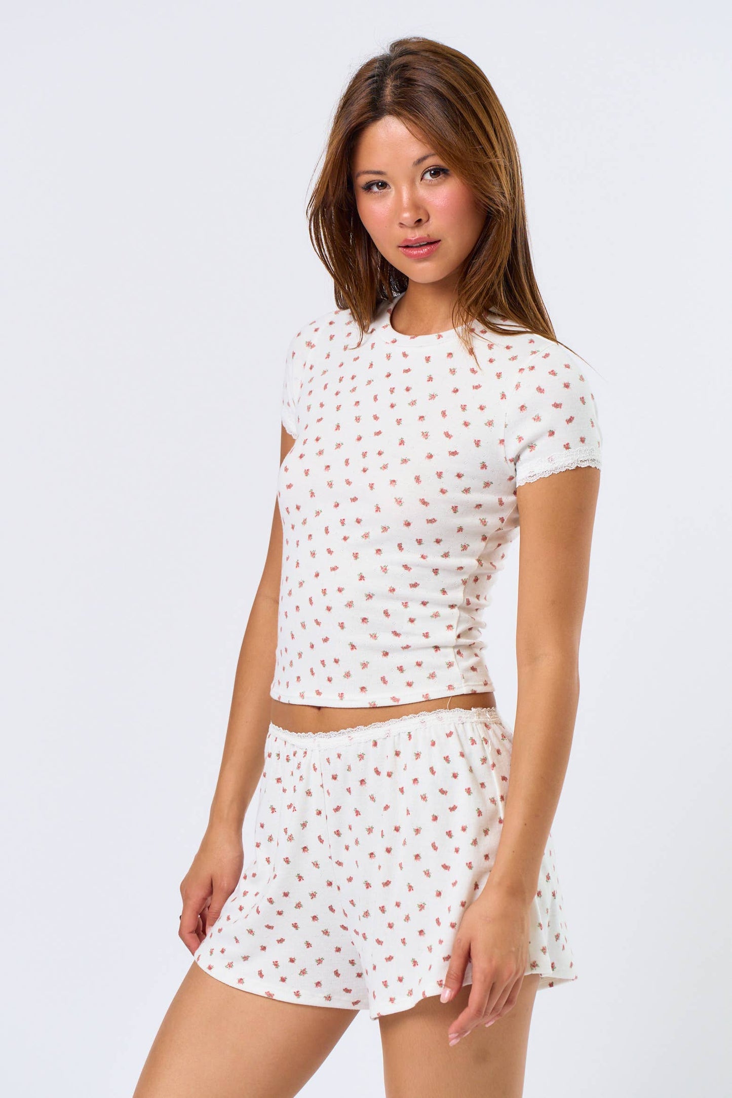 Pointelle Ditsy Short Sleeve Top