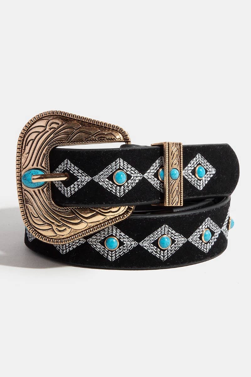 Turquoise Studs Concho Buckle Vegan Leather Belt