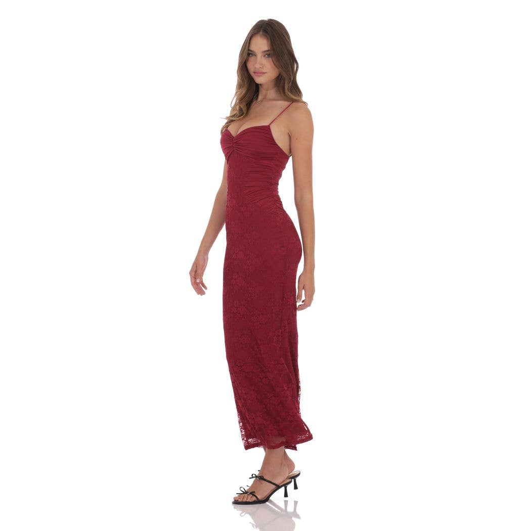 Lace Contour Maxi Dress in Red