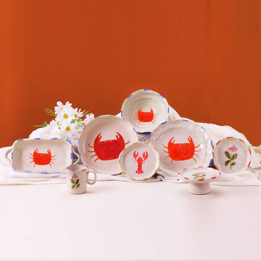 Ceramic Bowl with Hand-painted Lobster-Serving Bowl-8″