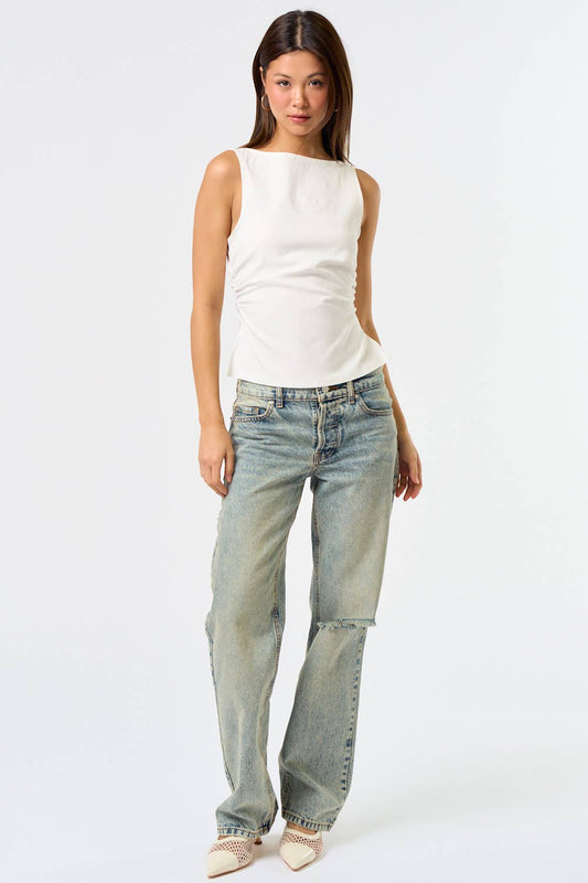 Knit Boatneck Tank with Side Ruched Detailing