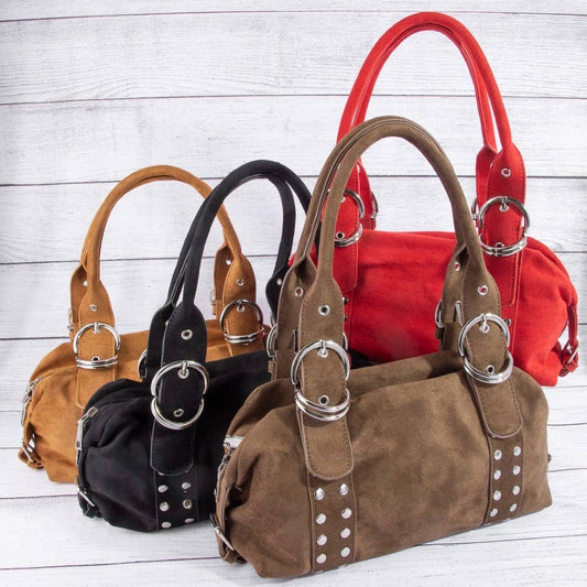 Grommet Accent Suede Hand Bag