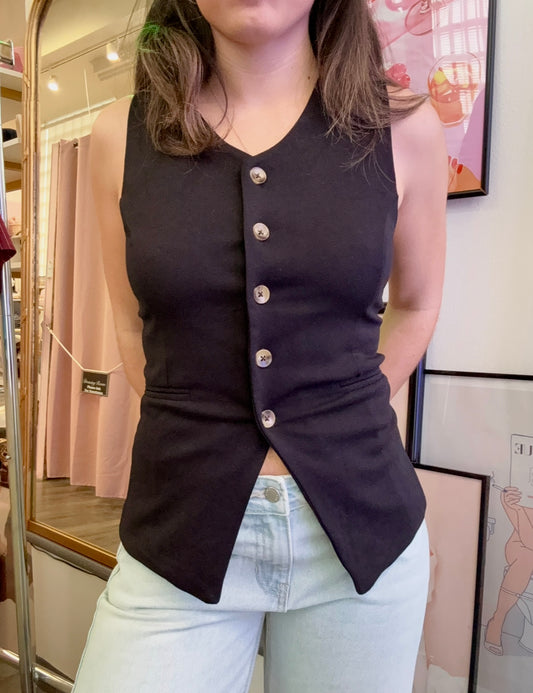 Black Long Tailored Vest