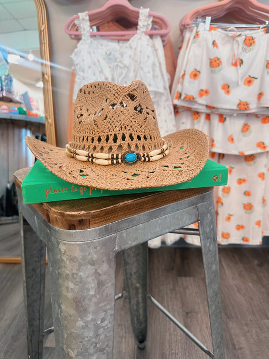 Blue Straw Western Hat