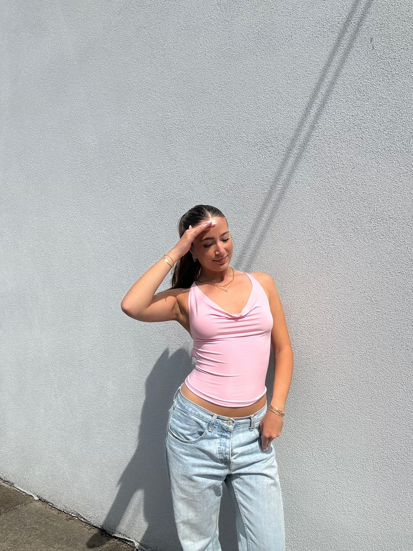 Pink Cross Strap Tie Back Top