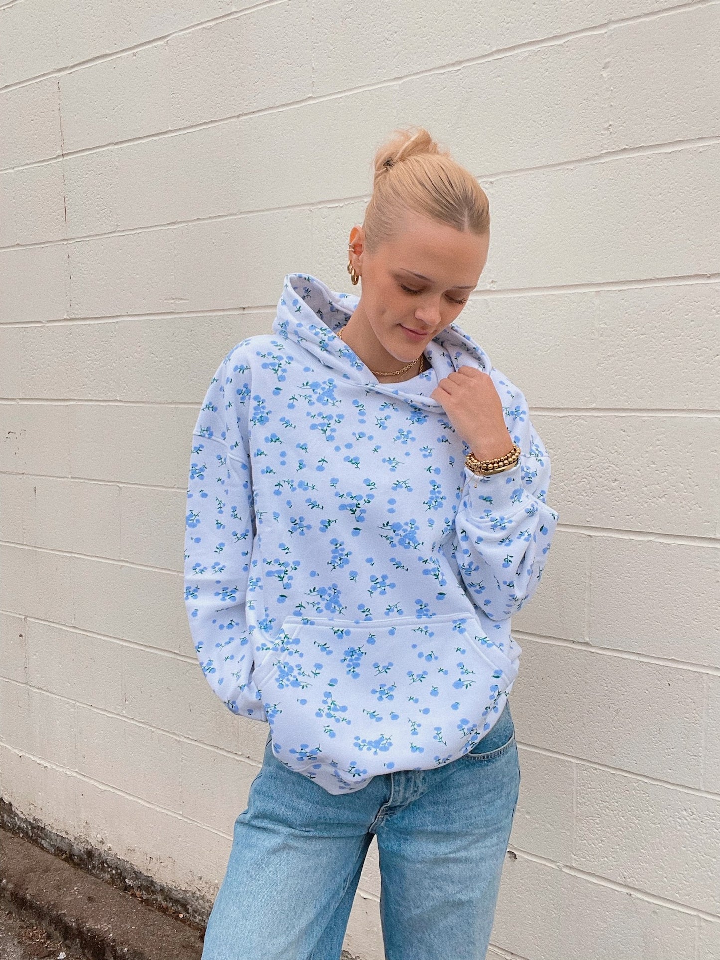 Blue Floral Hoodie