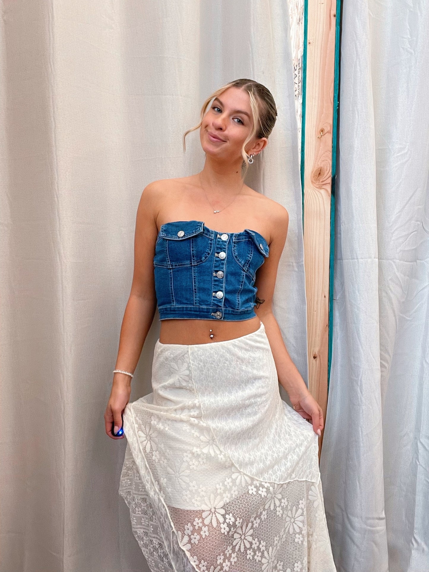 Buncha Buttons Denim Corset