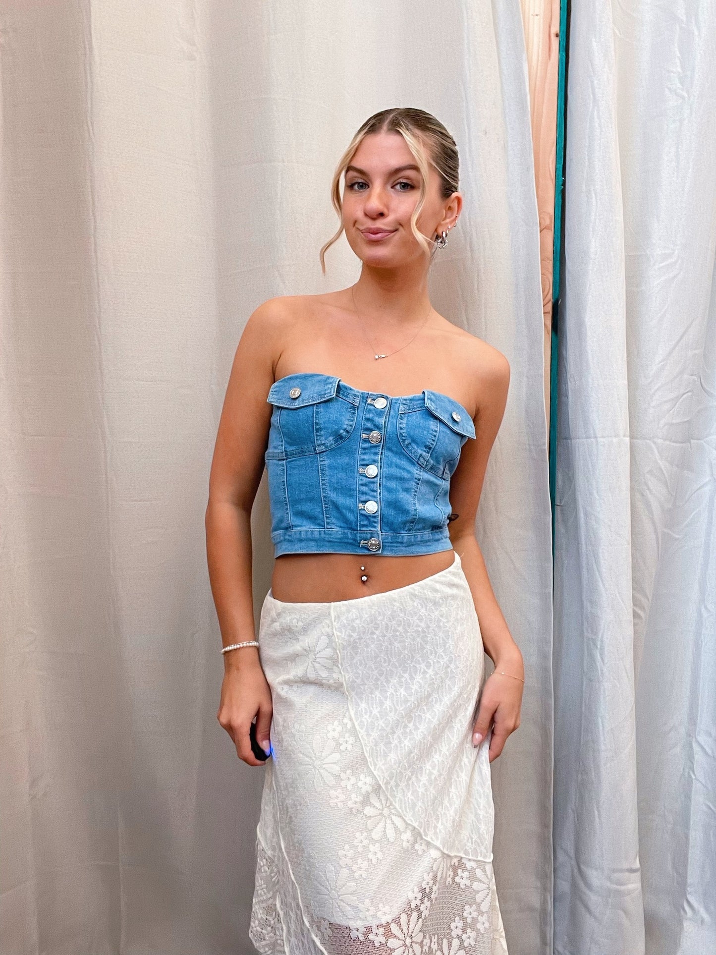 Buncha Buttons Denim Corset