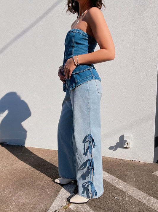 Straight Leg Bow Denim Jeans