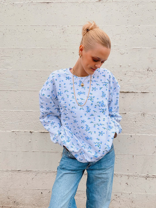 Blue Floral Crewneck