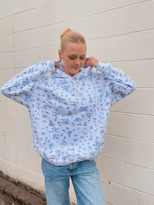 Blue Floral Hoodie