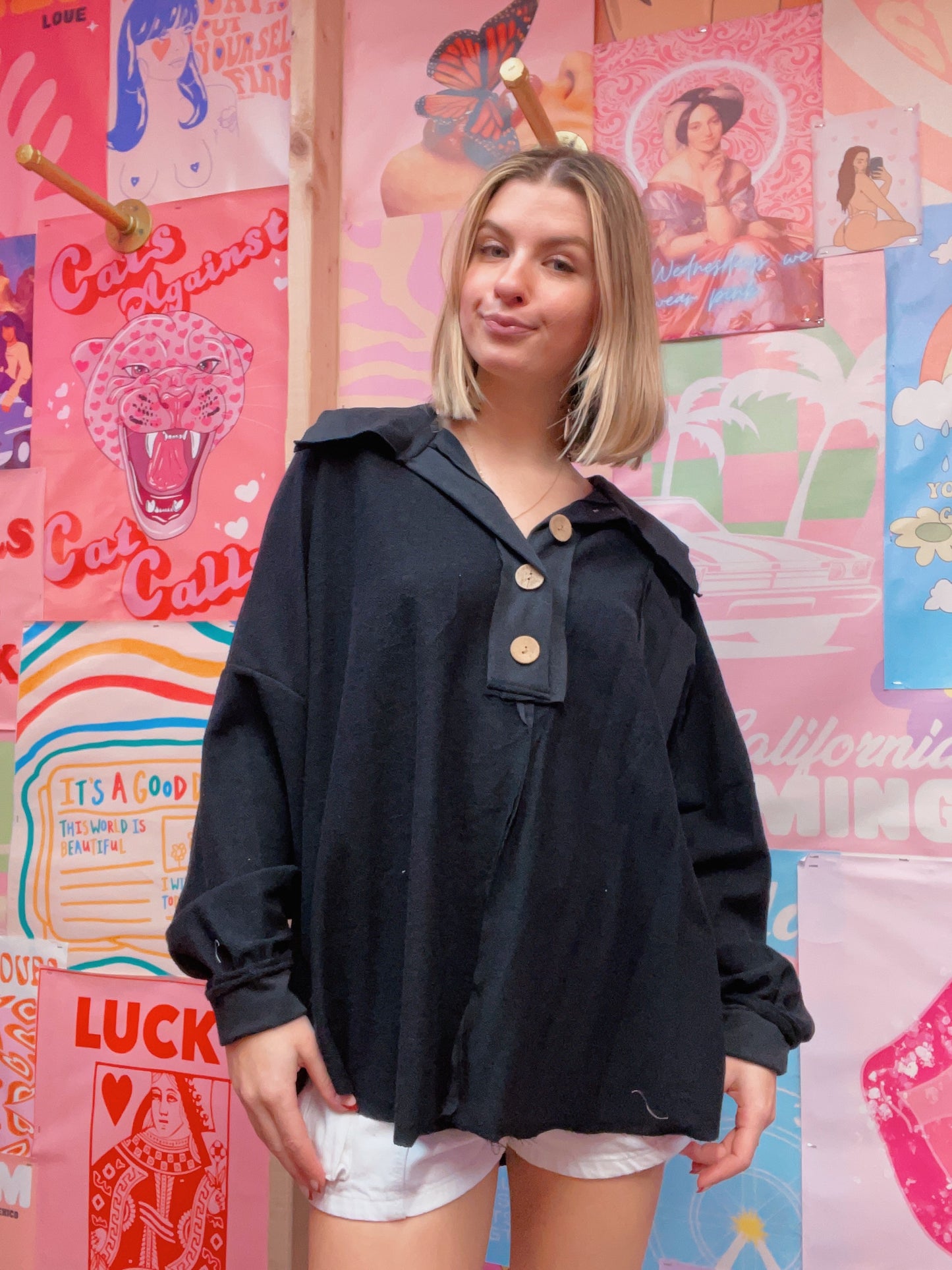 Blue Buttercup Black Pullover