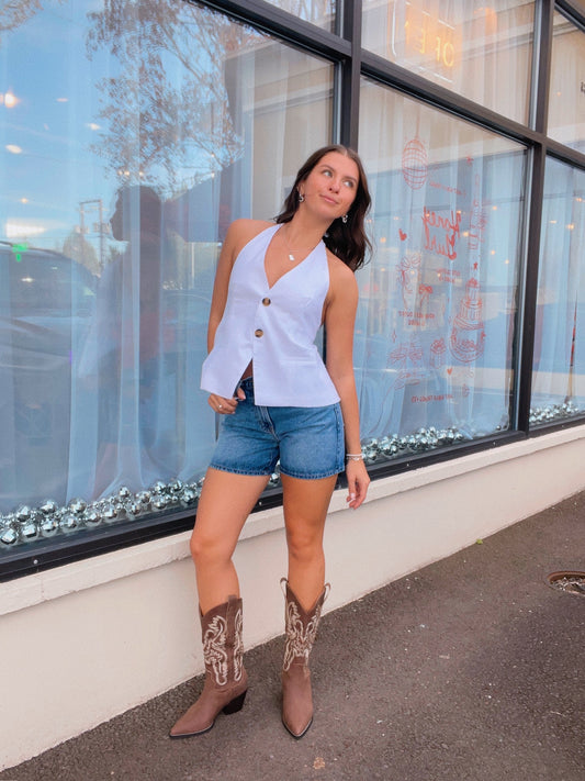 White Denim Halter