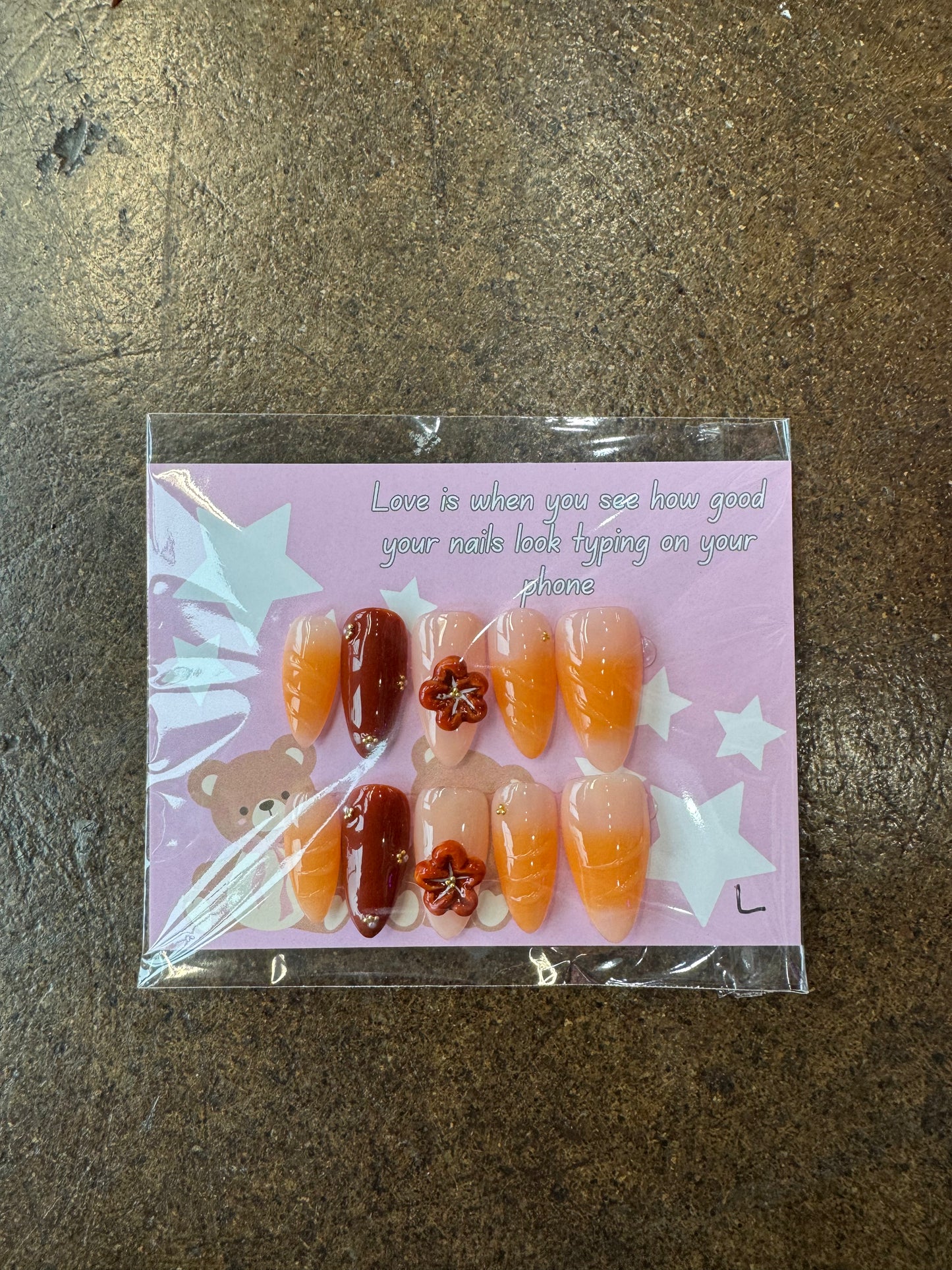 Orange/Red Flower Almond Nail