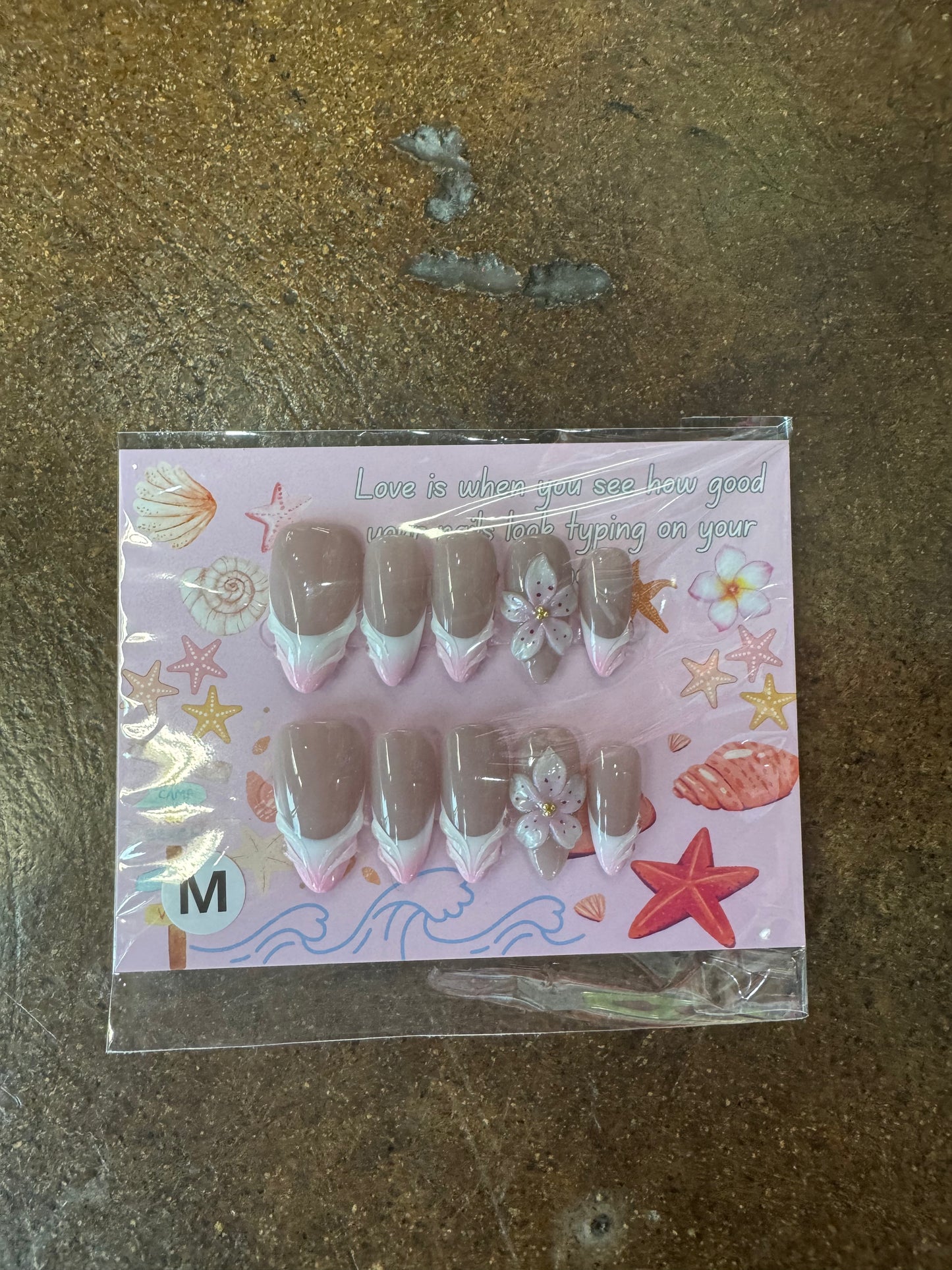 Pink French Flower Almond Nails