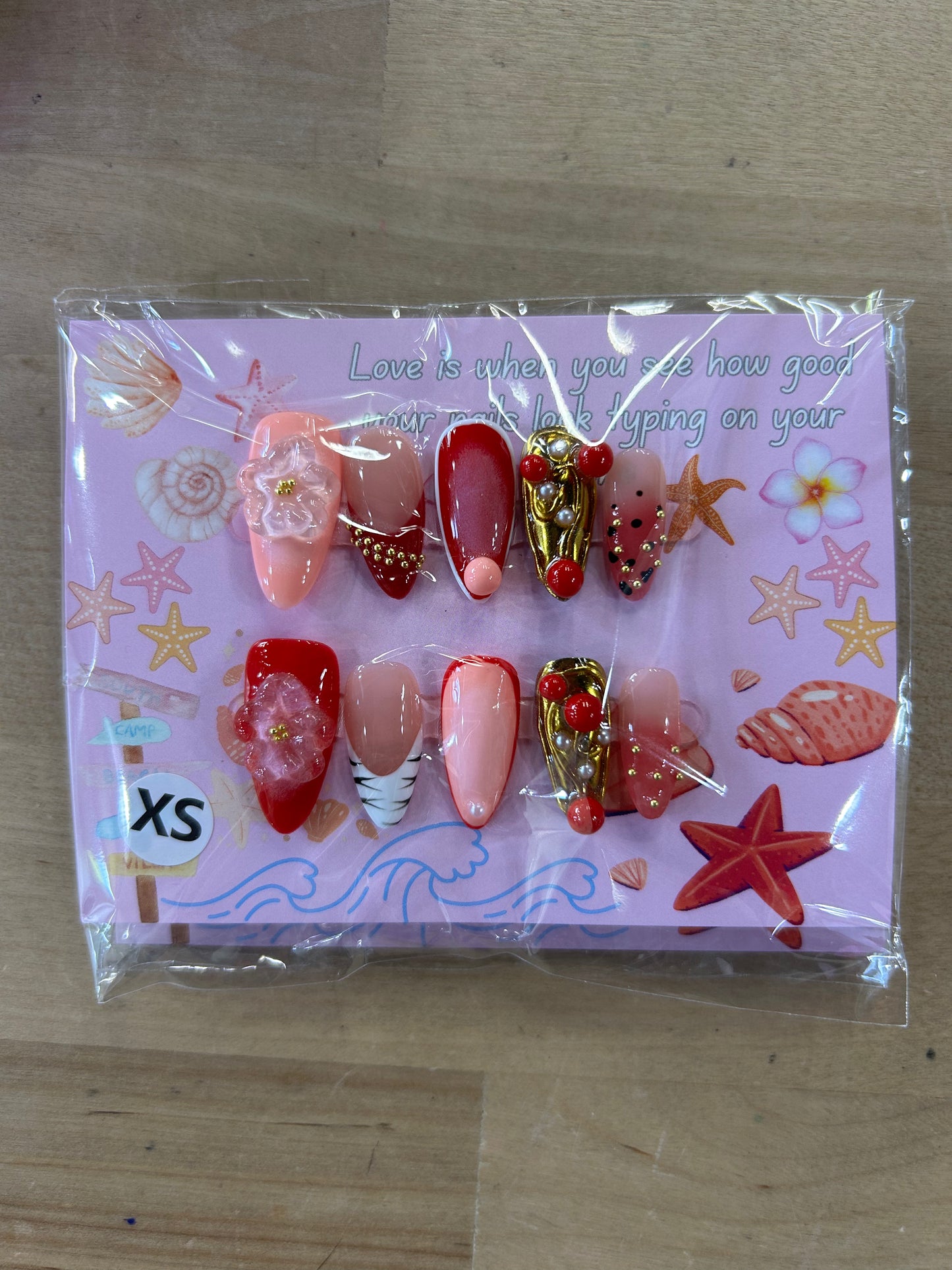 Gold and Red Press on Nails