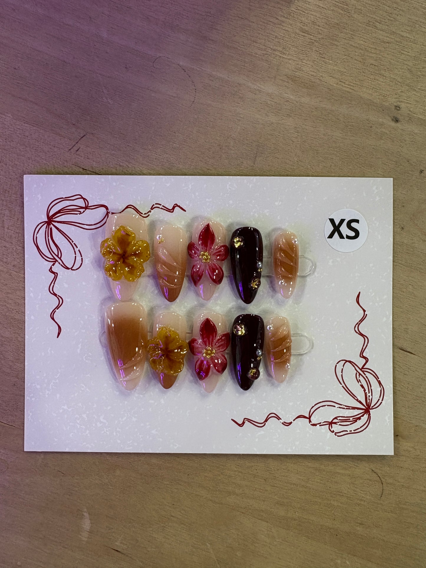 Espresso Floral Almond Nails