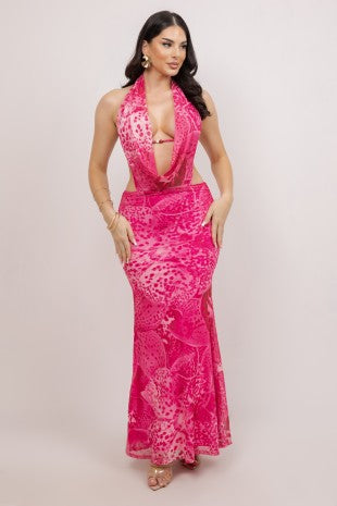 Maxi Printed Hot Pink Dress