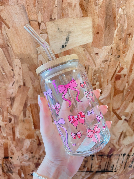 Hot Pink Bow Mix Glass Cup