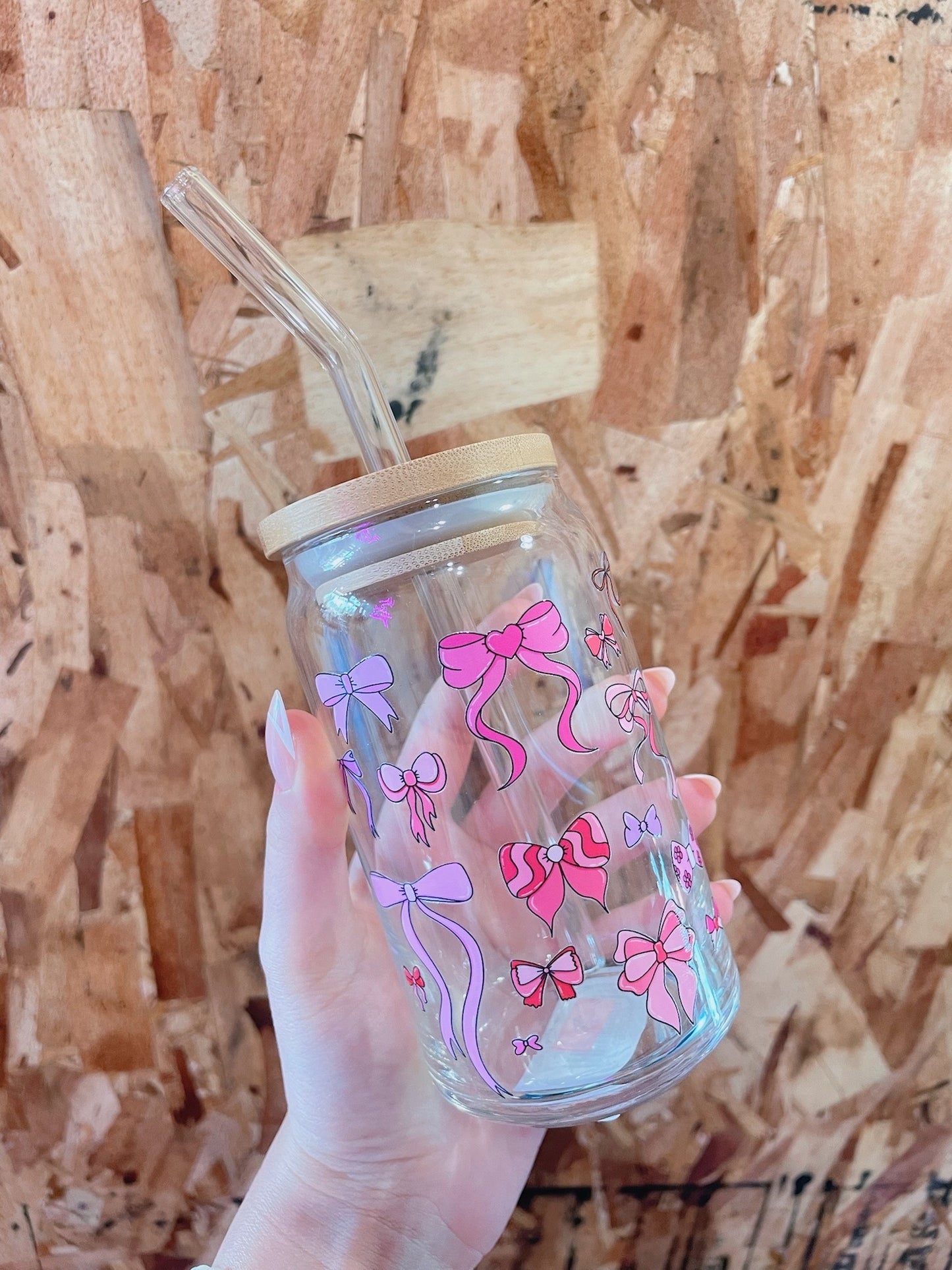 Hot Pink Bow Mix Glass Cup