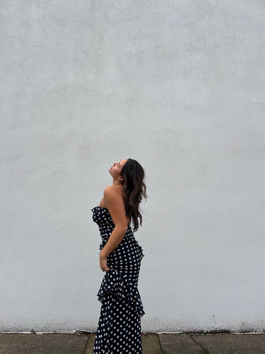 Navy Polka Dot Maxi Dress