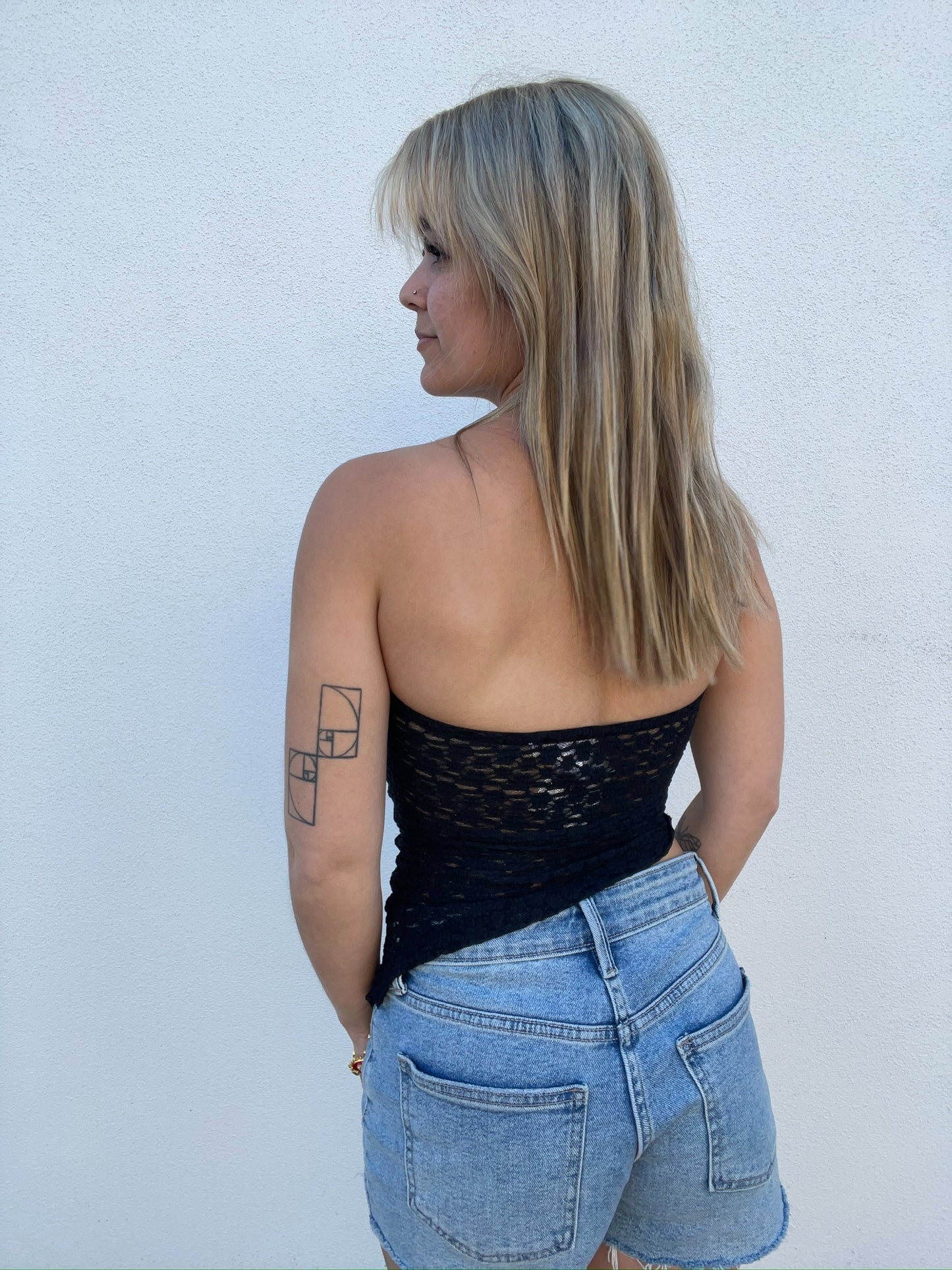 Asymmetrical Hem Tube Lace Top