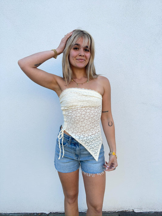 Asymmetrical Hem Tube Lace Top