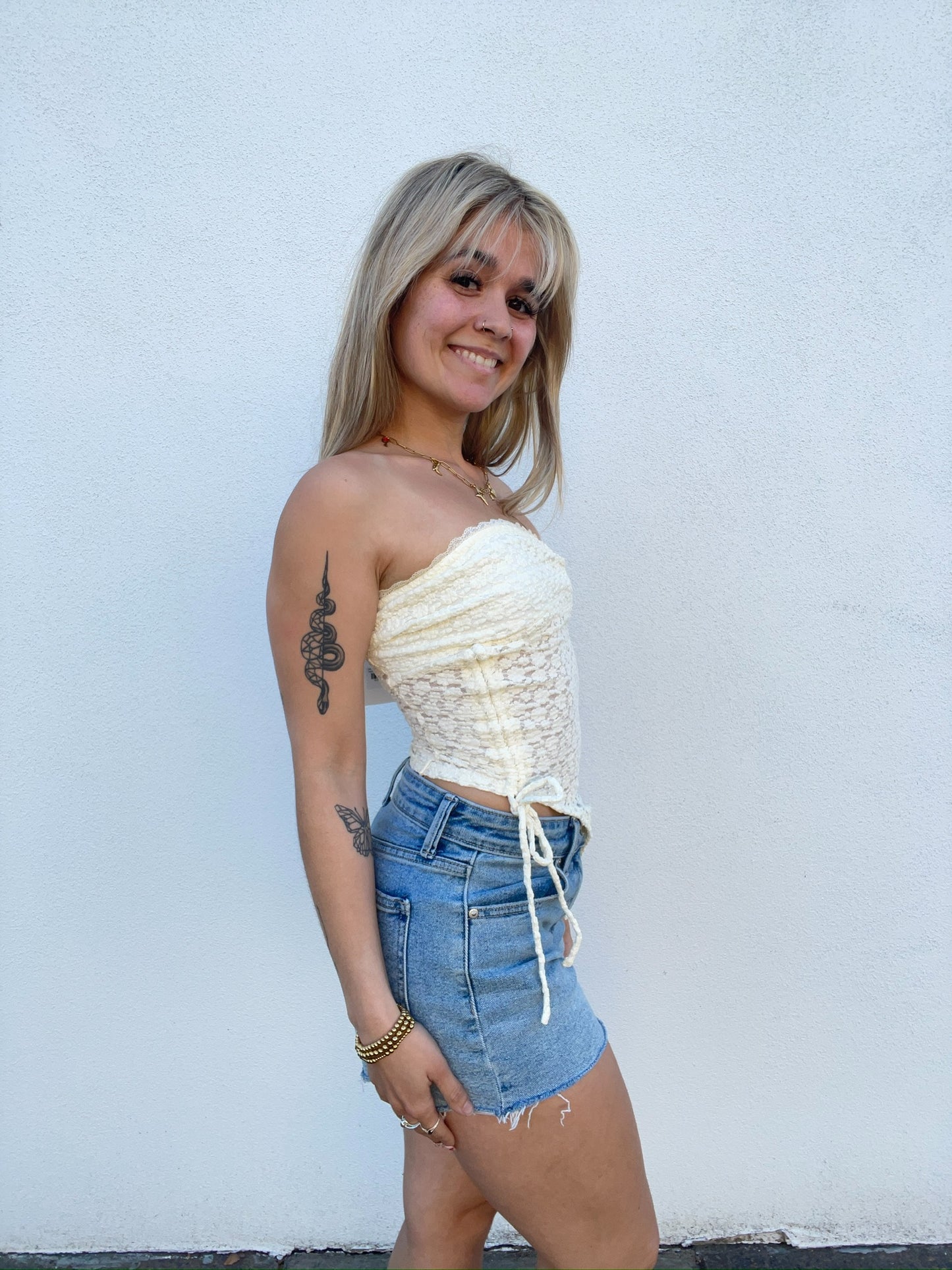 Asymmetrical Hem Tube Lace Top