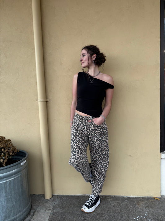 High Rise Leopard Print Barrel