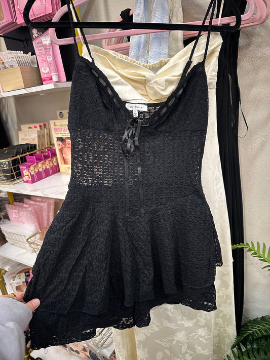 Lace Mini Flare Romper Dress