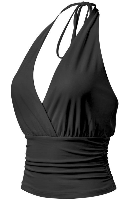 Halter Draped Crossover Open Back