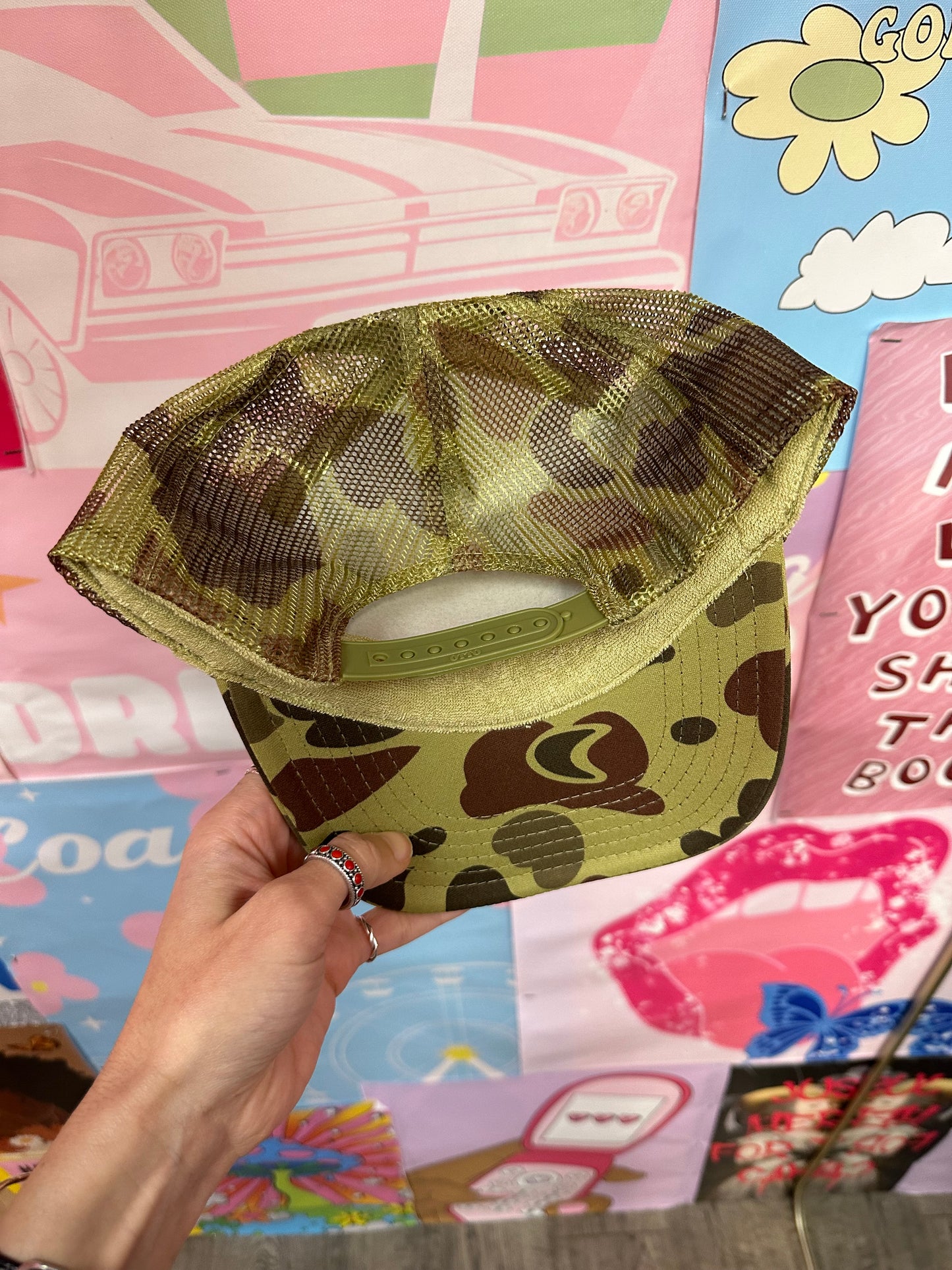 Support Day Drinking Trucker Hat: Green Camo