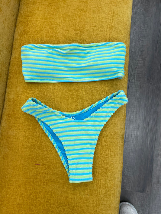 Green and Blue Stripe Bandeau Swimsuit