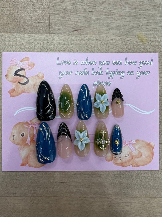 Gold Cross Tropical Nails