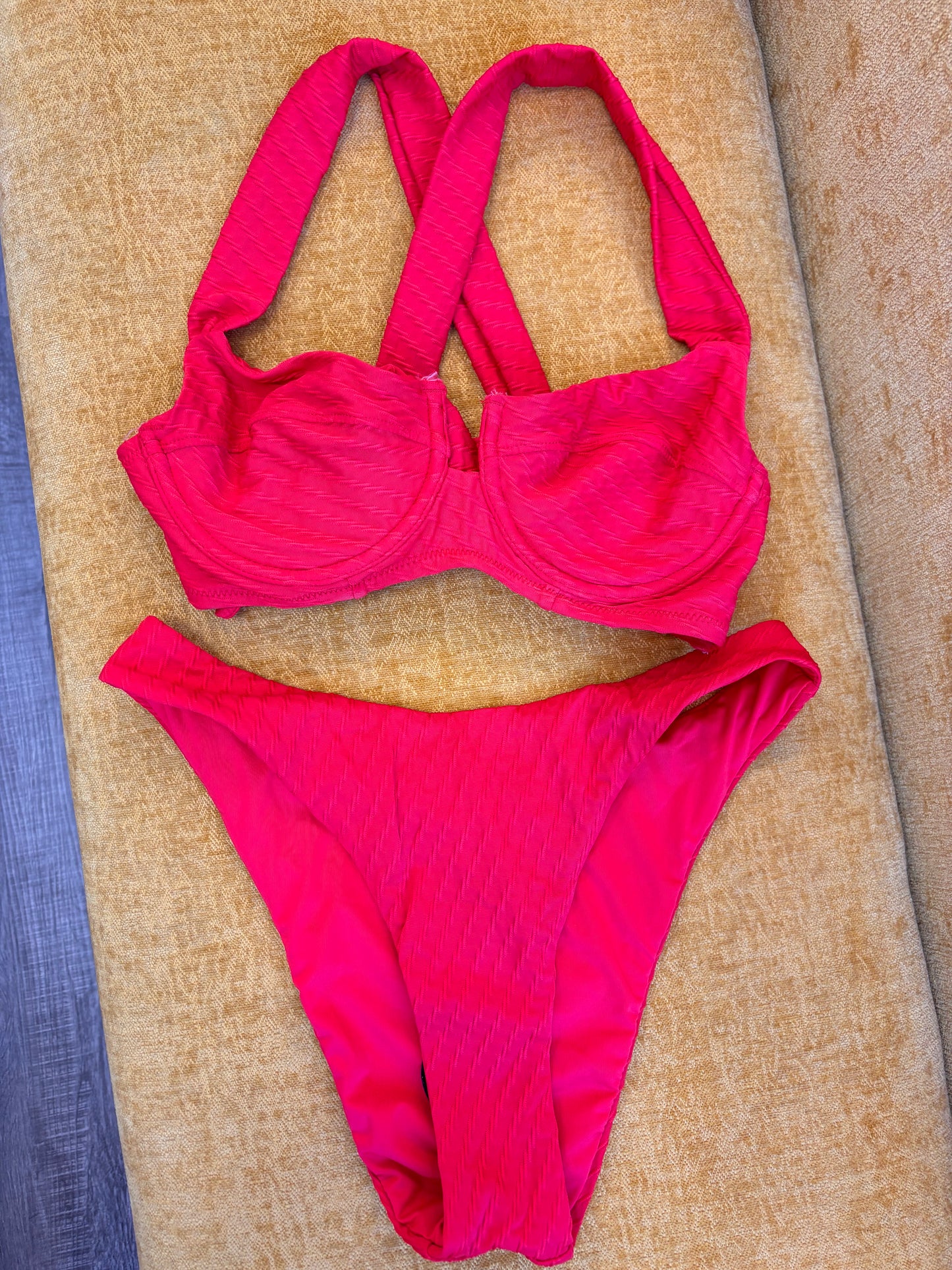 Red Textured Bikini