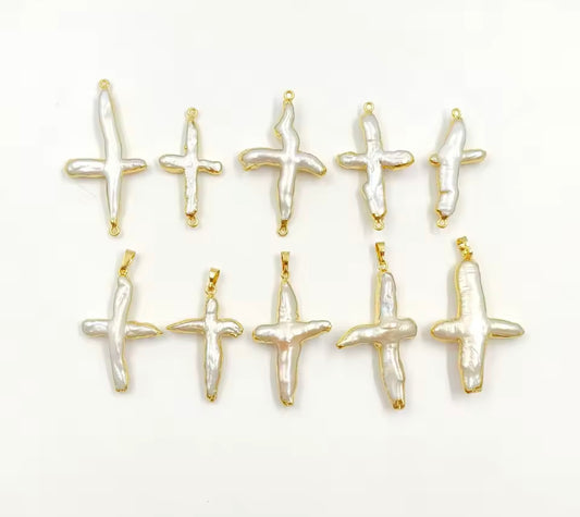 Large Pearl Cross Charm