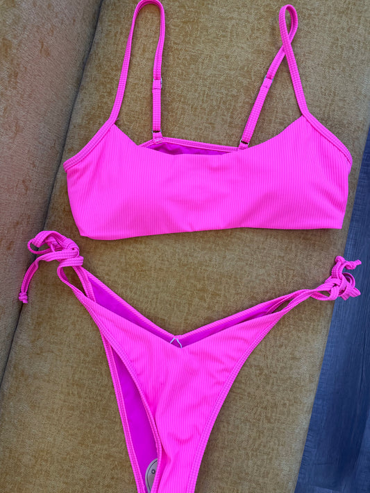 Pink Scoop Neck Bikini