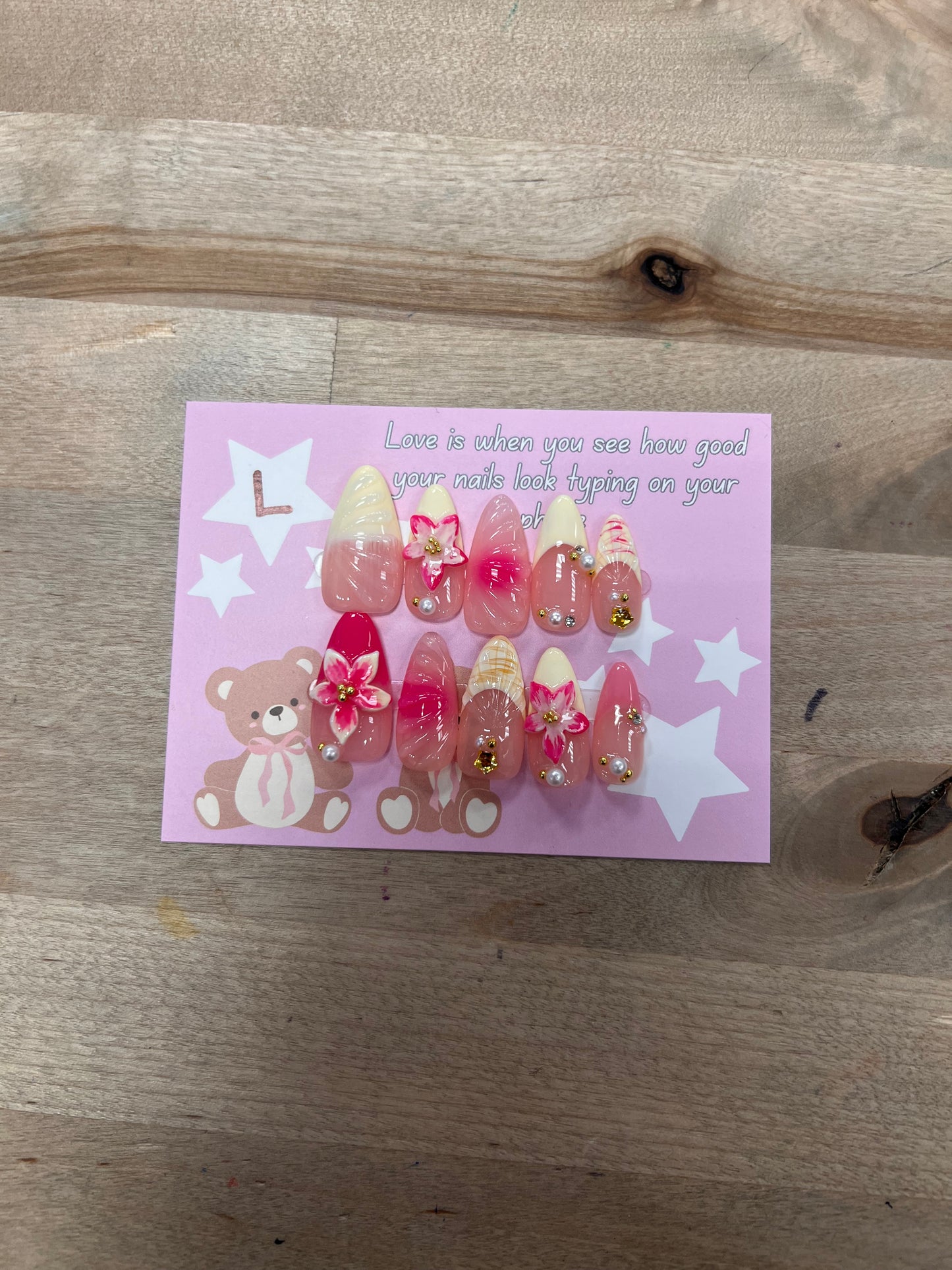 Pink and Yellow Flower Nails