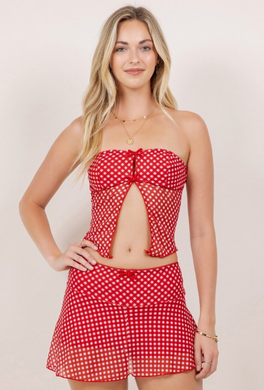 Checkered Open Front Sleeveless Top