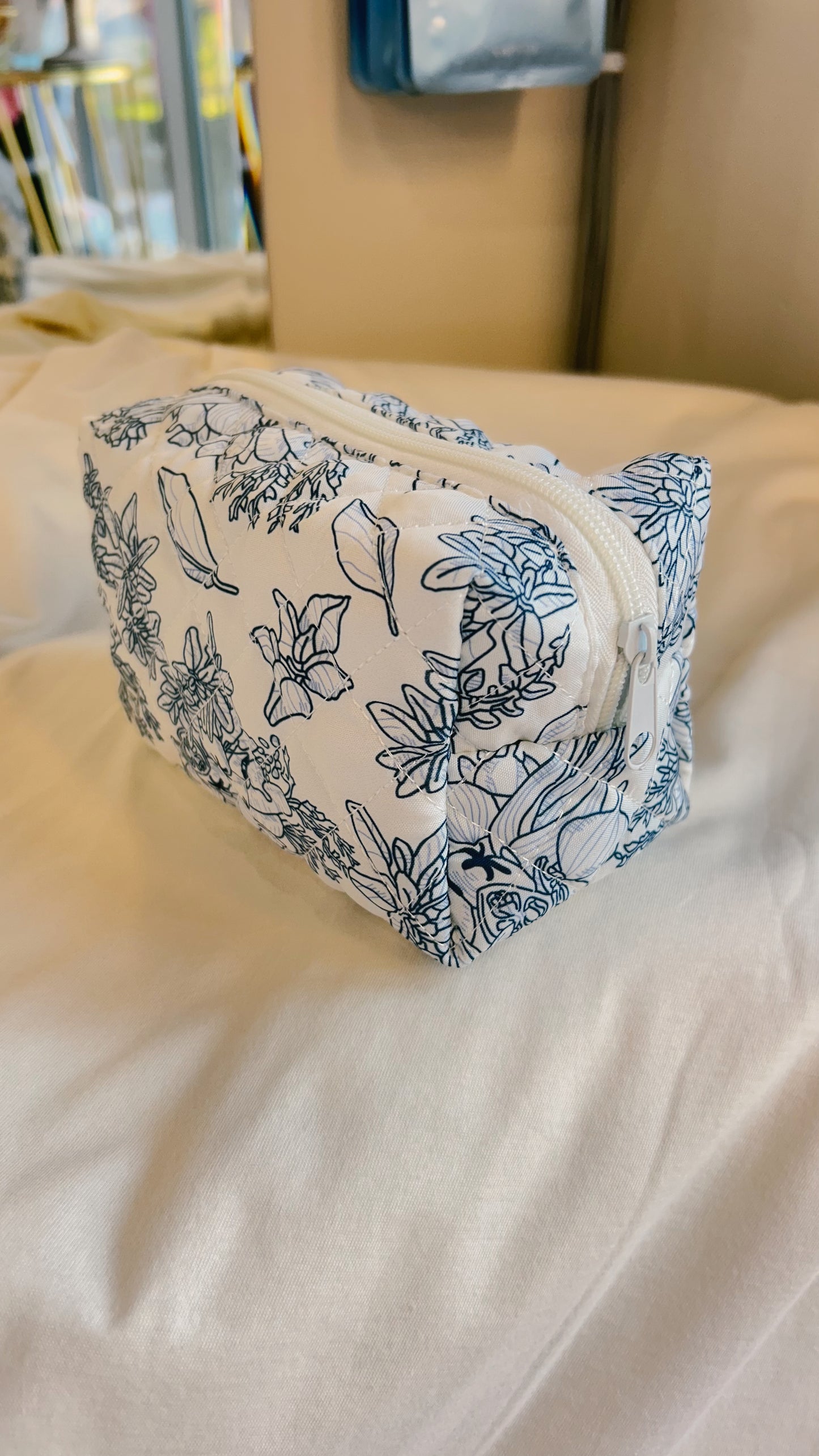 Blue Floral Makeup Bag