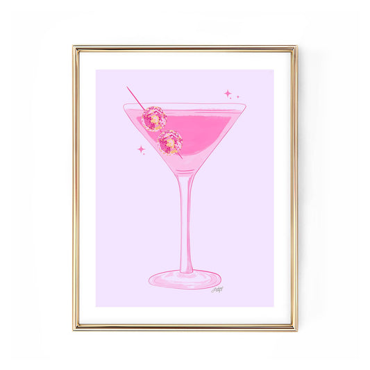 Disco Ball Martini Illustration (Pink/Yellow) - Art Print