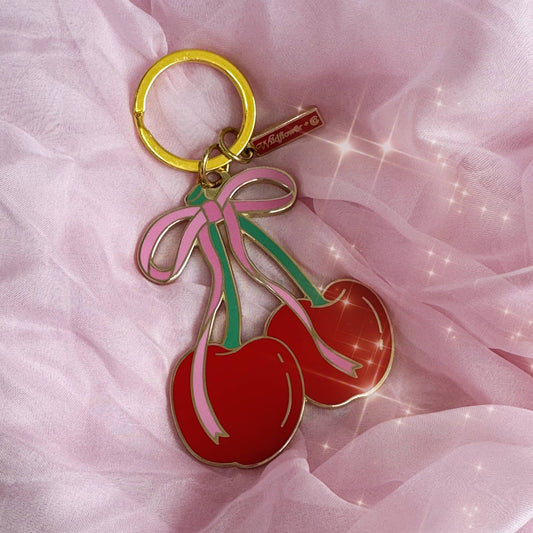 Cherry w. Bow Enamel Keychain