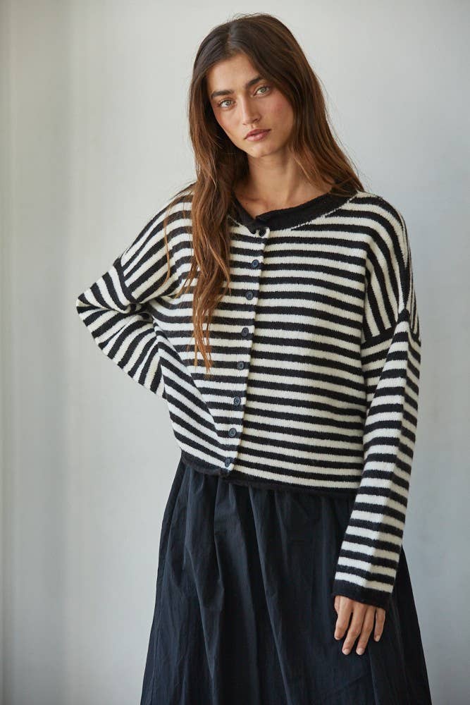 Knit Sweater Striped Button Down Cardigan